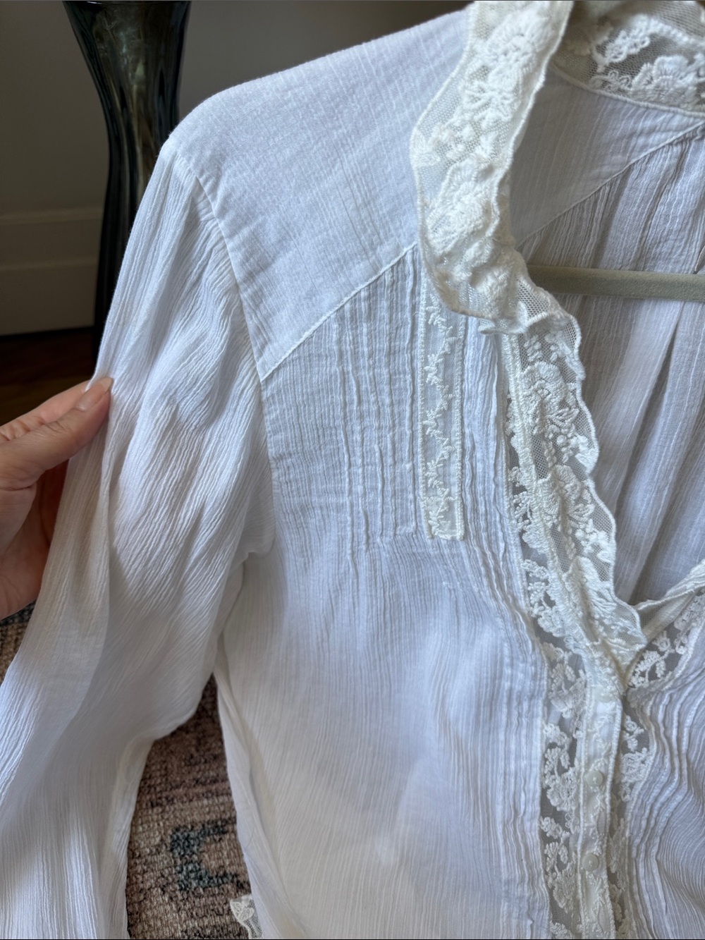 Free People White Lace-Trim Blouse - Picture 6 of 7